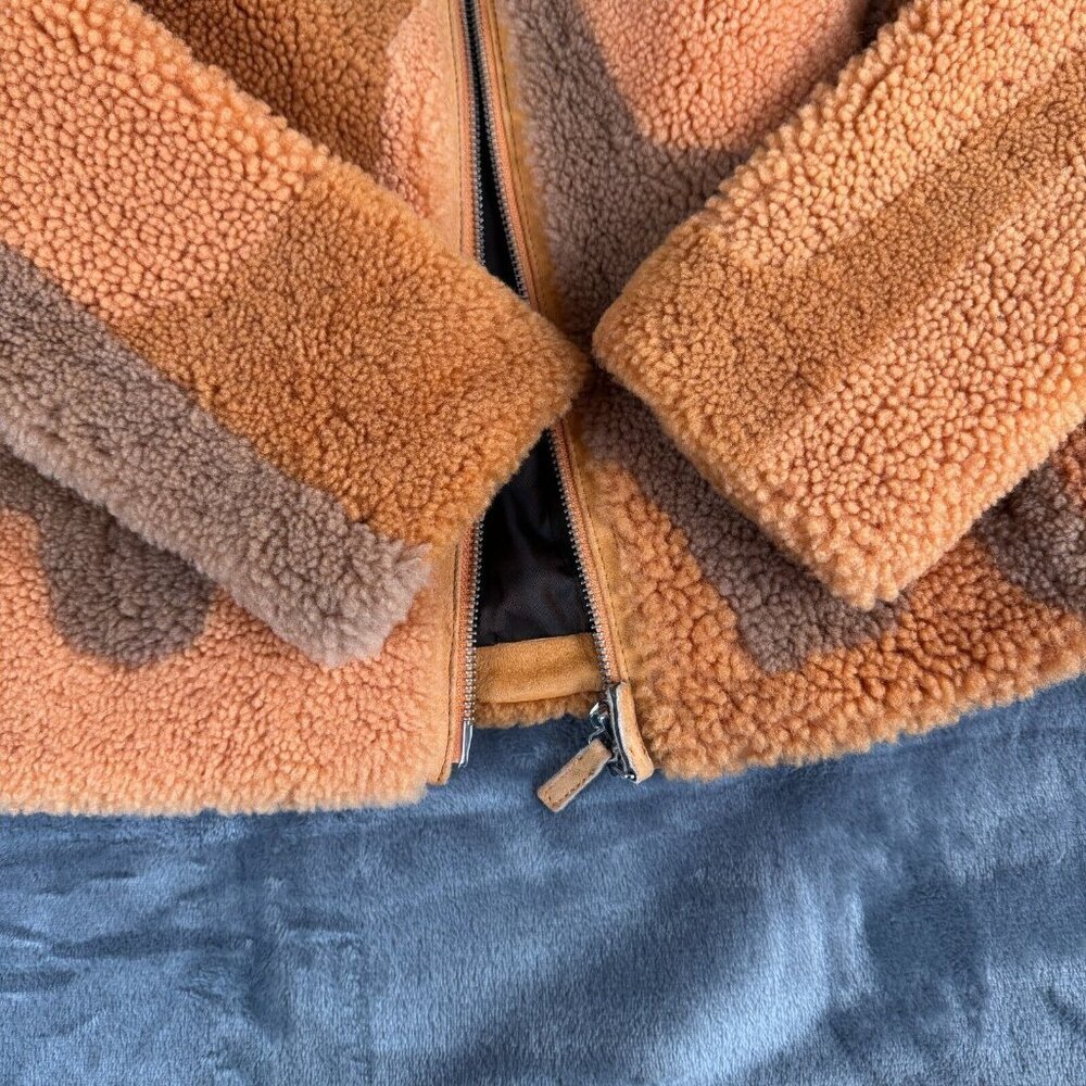 UGG X Eckhaus Latta Women's Jacket Orange Multi Sheepskin Size Small 70's Vibe - Picture 11 of 12
